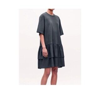 COS Tiered T-Shirt Dress Womens M Gray Cotton Lagenlook Oversized Midi Lagenlook